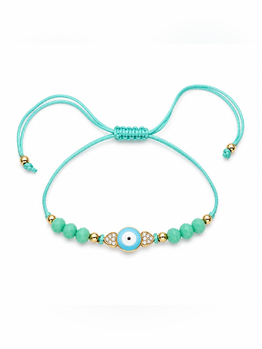 🧿🦋Turquoise Evil Eye Beaded Adjustable Bracelet - Gold Accents🦋🧿